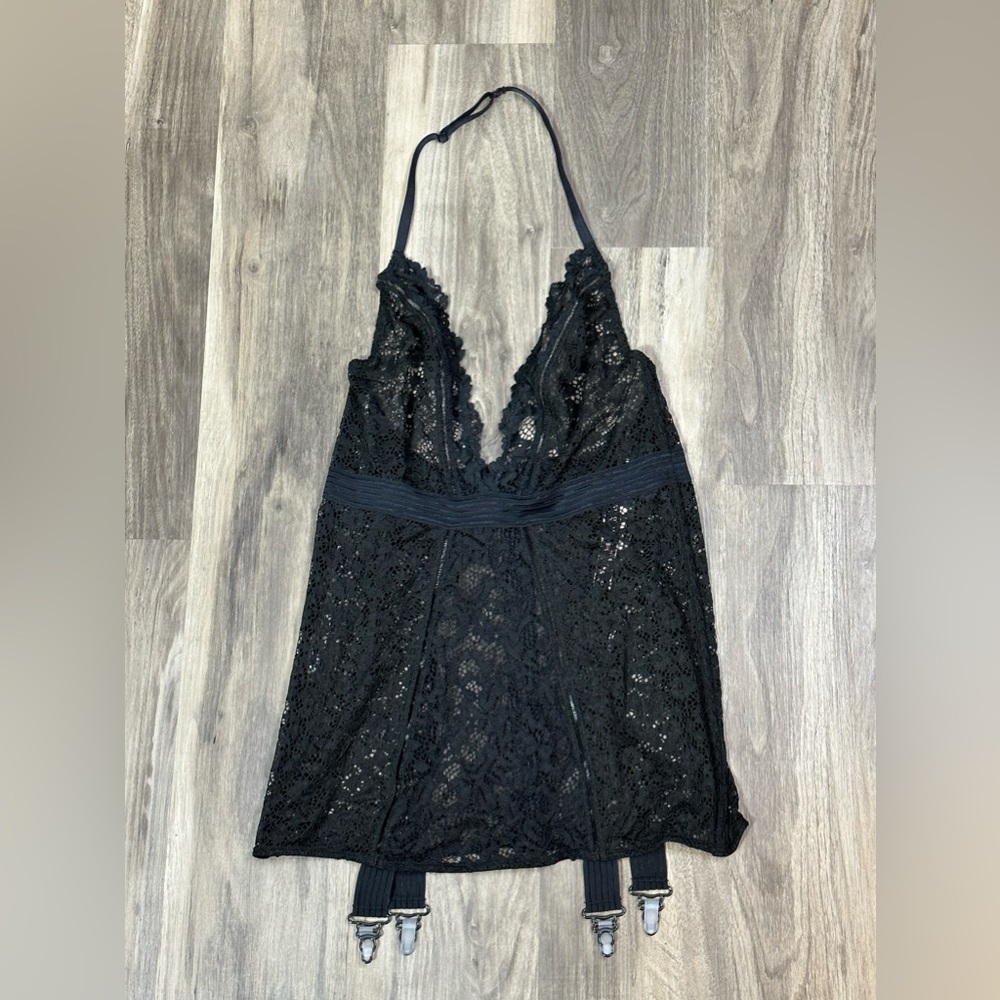 Victorias Secret Very Sexy Black Lace Teddy W/ Garters Snap‎ Bottom Size M